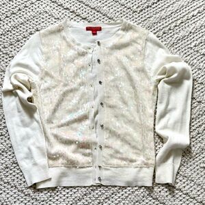 New York & Company Women’s Cream Sequin Cardigan Size Small
